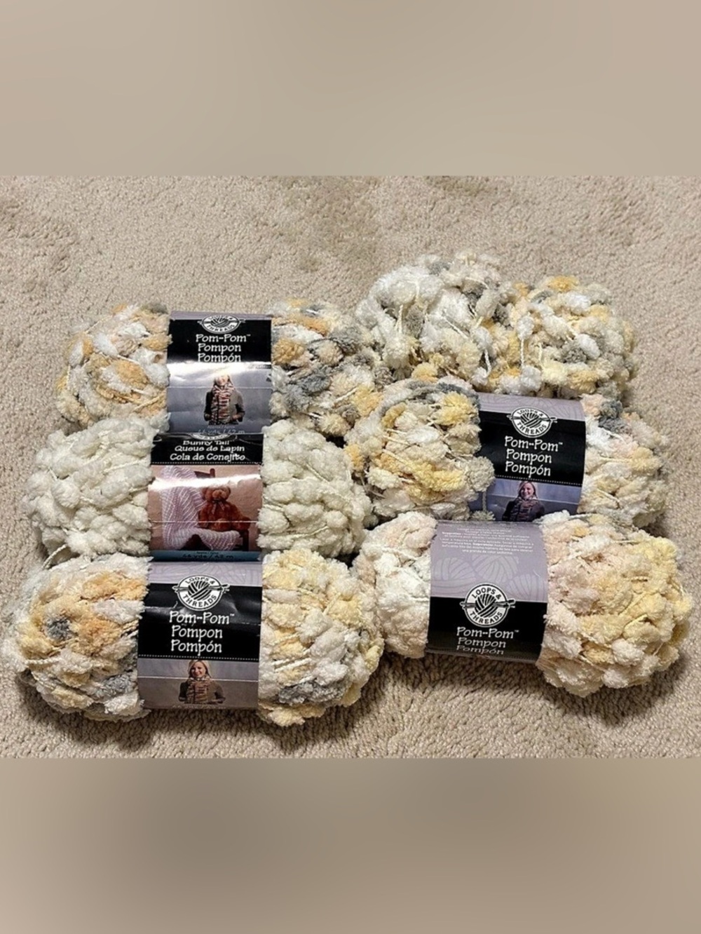 Loops & Threads Pom-Pom & Bunny Tail Yarn Bundle 6 Skeins Size 6 Super Bulky